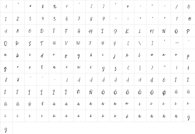 Sang Dewi Regular  glyph index