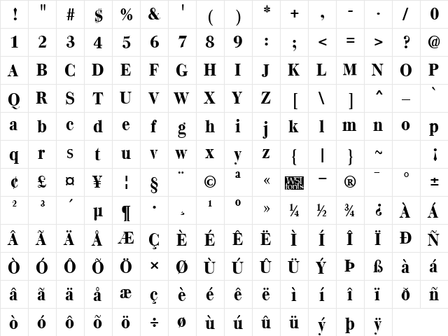 Quantas Bold  glyph index