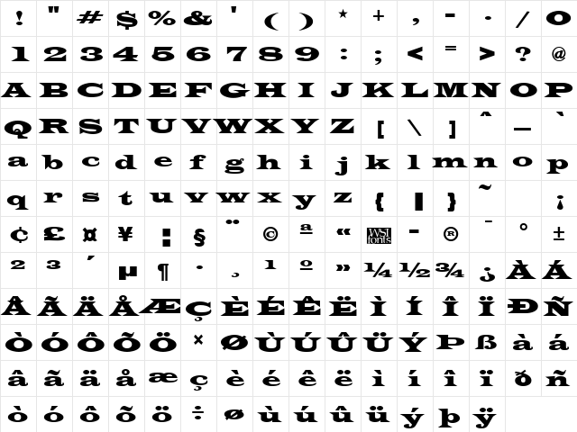 Evita Regular  glyph index