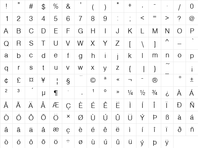 NimbusSanNo5TLig Regular  glyph index