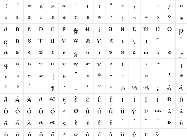 Dalliance Roman Small Caps Regular  glyph index