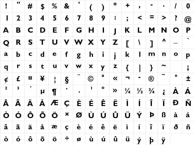 Gill Sans Std Bold  glyph index