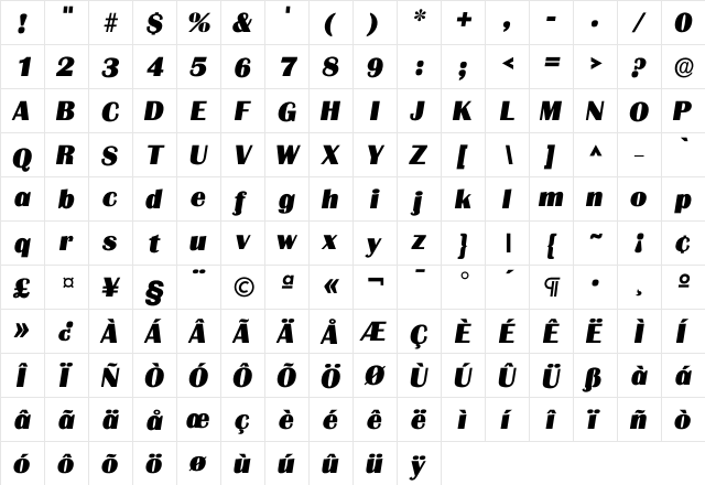 Igrenoble Heavy  glyph index