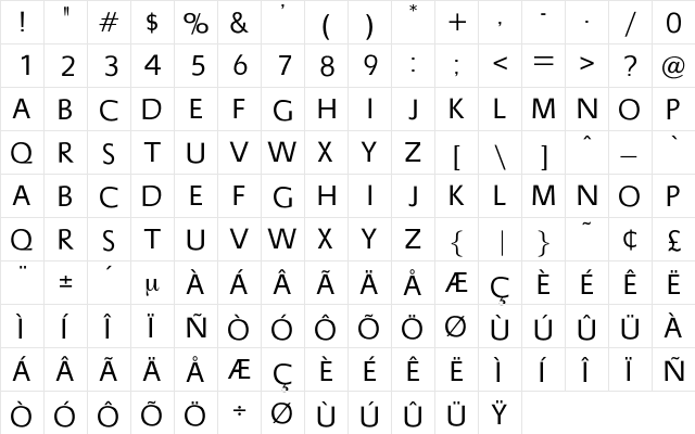 Barrel Regular  glyph index