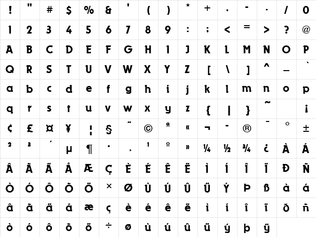 Dynamo Regular  glyph index