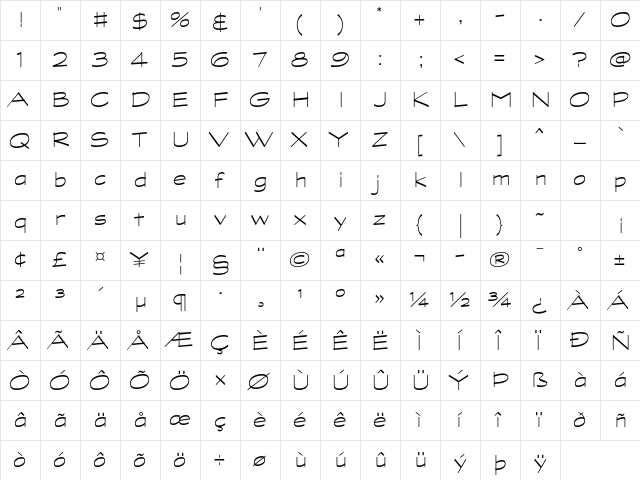 Graphite Std Light Wide  glyph index