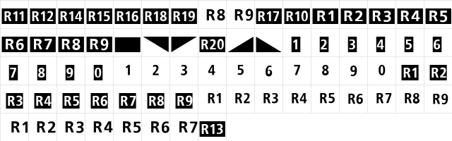 TransitLinie-R Regular  glyph index