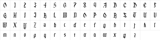 Black Callig Reguler  glyph index