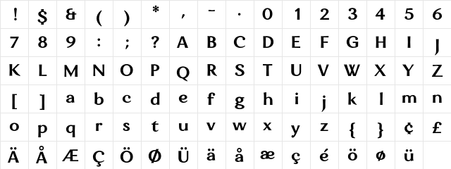 Eniza Bold  glyph index