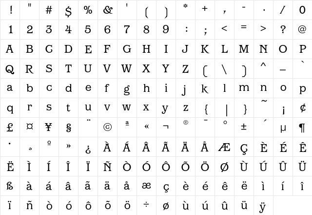 BarcelonaEF-Book Regular  glyph index