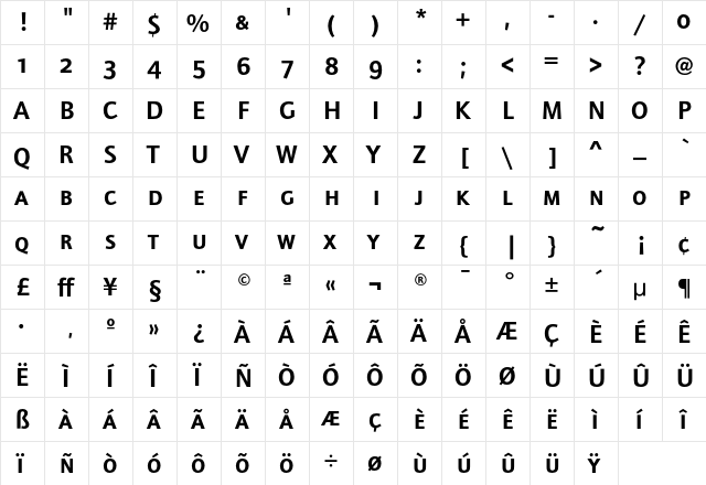 FoundryJournalSC-Demi Regular  glyph index