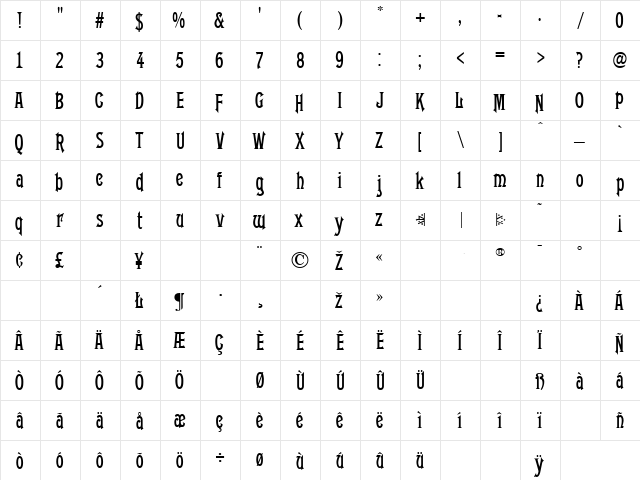 Lafayette Normal  glyph index