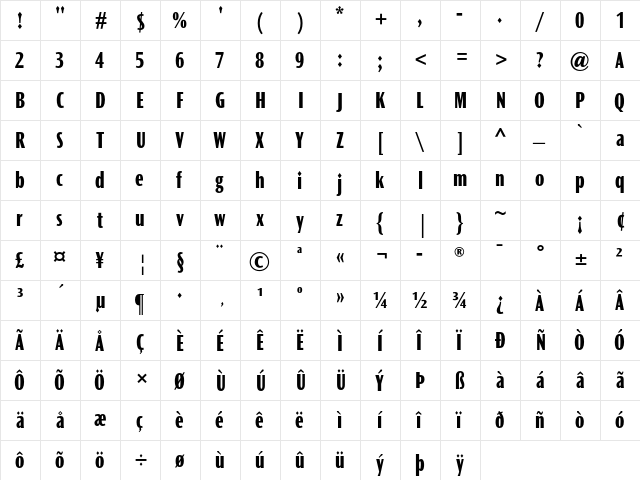 Ocean Sans MT Std XBold Cond  glyph index