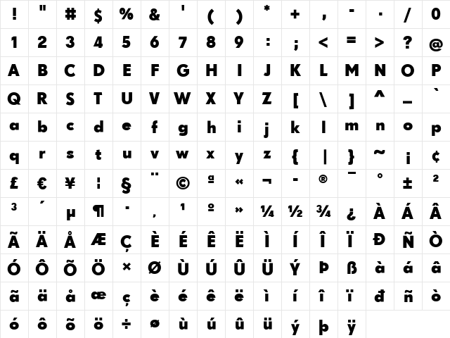 SuperGroteskA Regular  glyph index