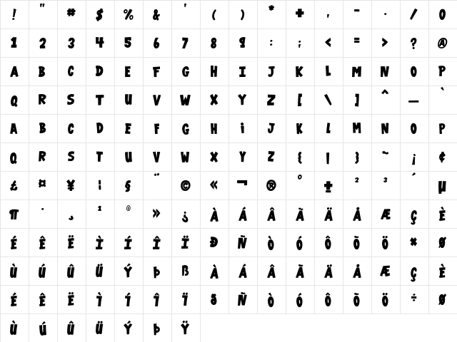VTC-GarageSale Regular  glyph index