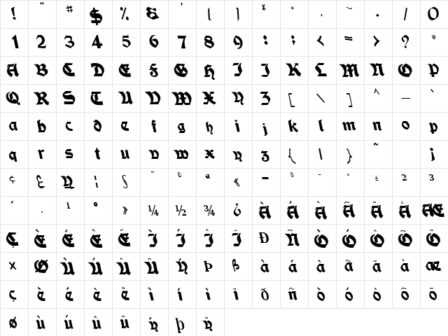 Gambit Regular  glyph index
