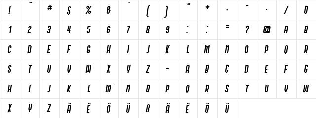 Schwarzenberg Italic  glyph index