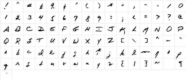 Mayonaise Regular  glyph index