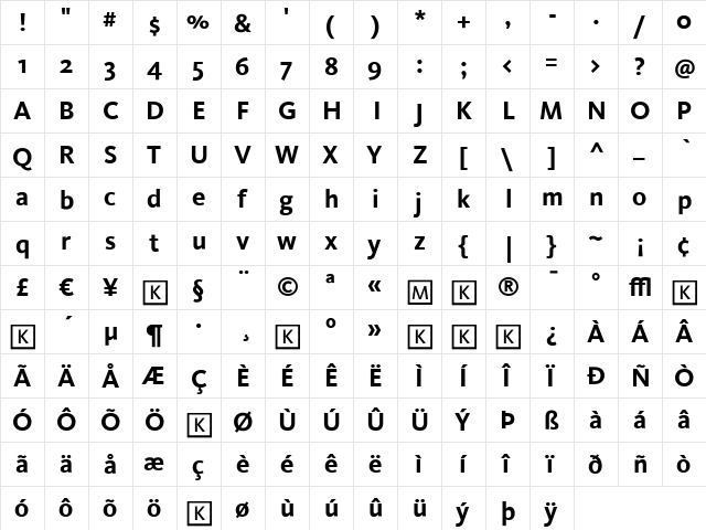 Kievit Regular  glyph index
