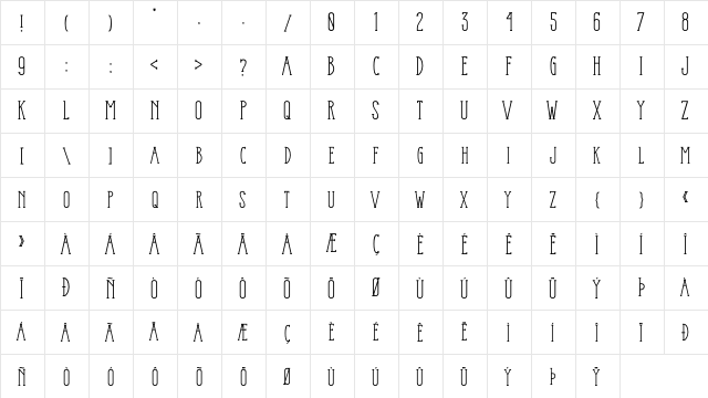 Stickman Slab Serif Regular  glyph index