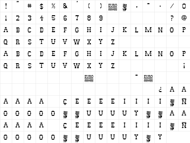 Euro Western Regular  glyph index