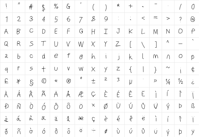 Just Breathe Regular  glyph index