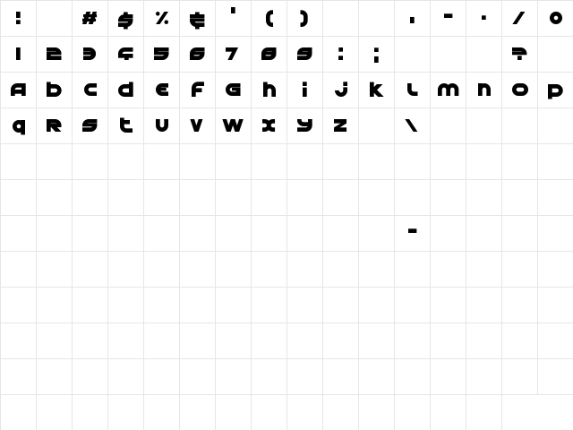 Astral Delight Black Upright Regular  glyph index