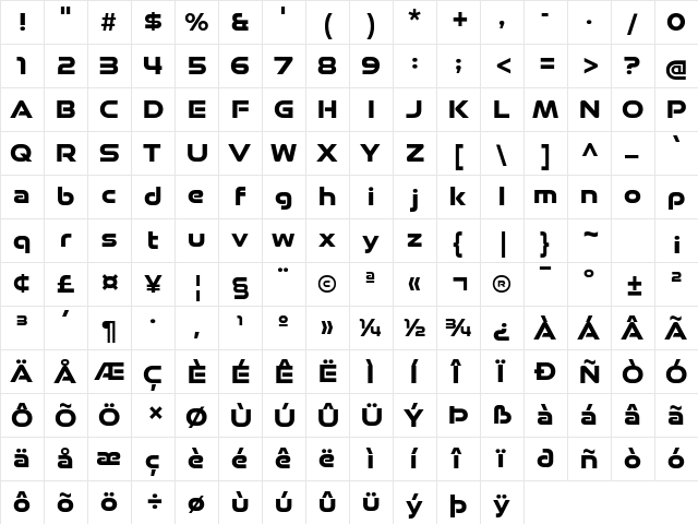 Good Timing Bold  glyph index