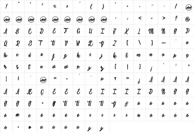 Mustardy_PersonalUseOnly Regular  glyph index