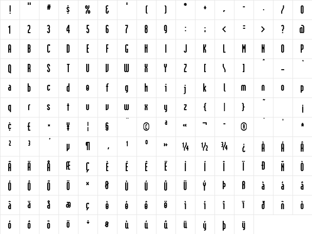 Industrial Heavy Regular  glyph index