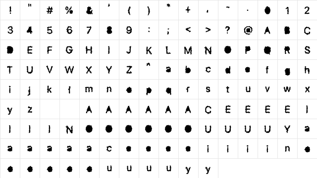 Mud Regular  glyph index