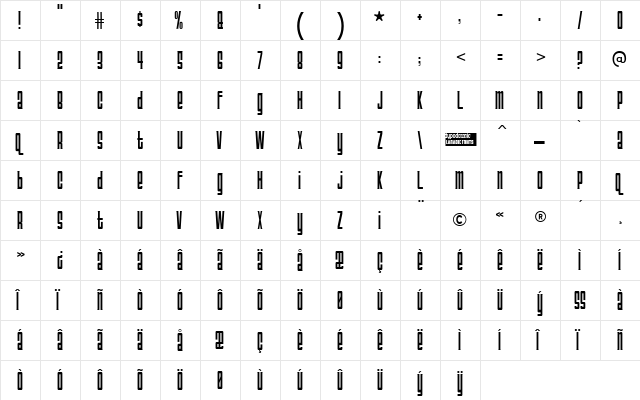 Triac 71 Regular  glyph index