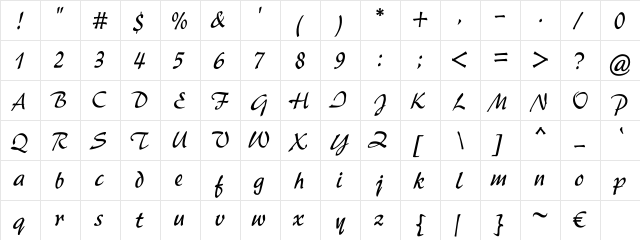AR Script3 Bold Regular  glyph index