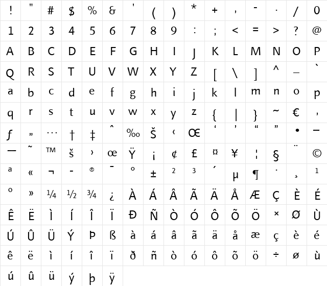 LTFinnegan Regular Regular  glyph index