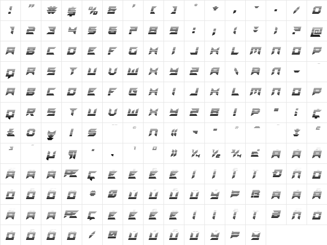 Dagger Dancer Gradient Italic Regular  glyph index