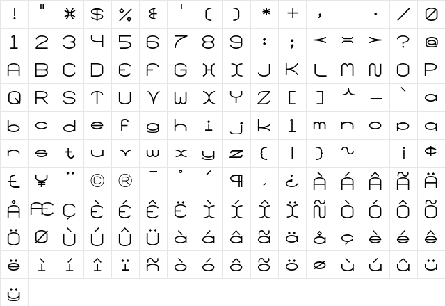 SantaMonicaMF Regular  glyph index