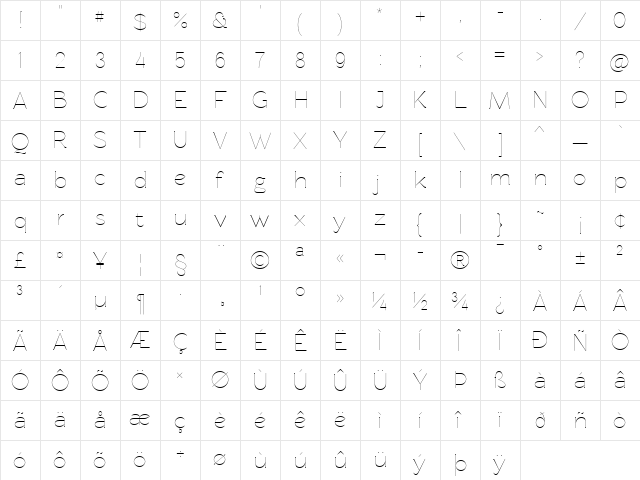Rawengulk Ultralight  glyph index
