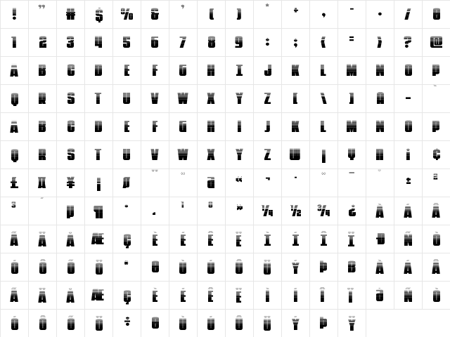Punch Halftone Regular  glyph index