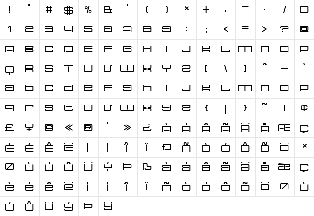 Nec plus ultra Regular  glyph index