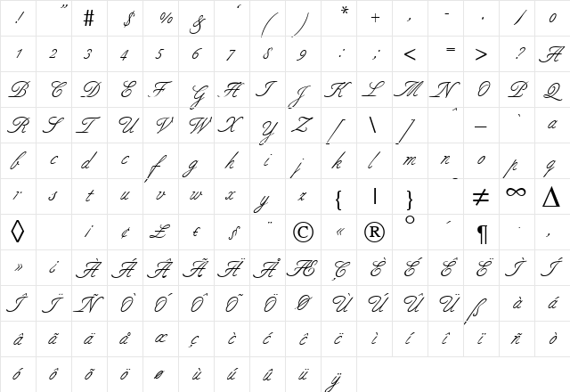 Script-B690 Regular  glyph index