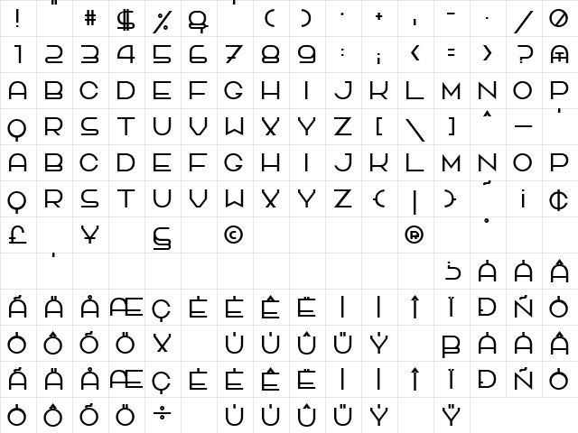 TPF Quackery Regular  glyph index