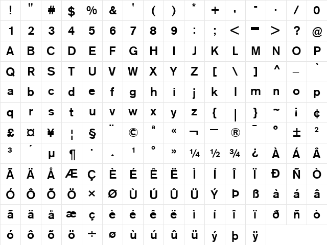 VolvoSansMedium Medium  glyph index