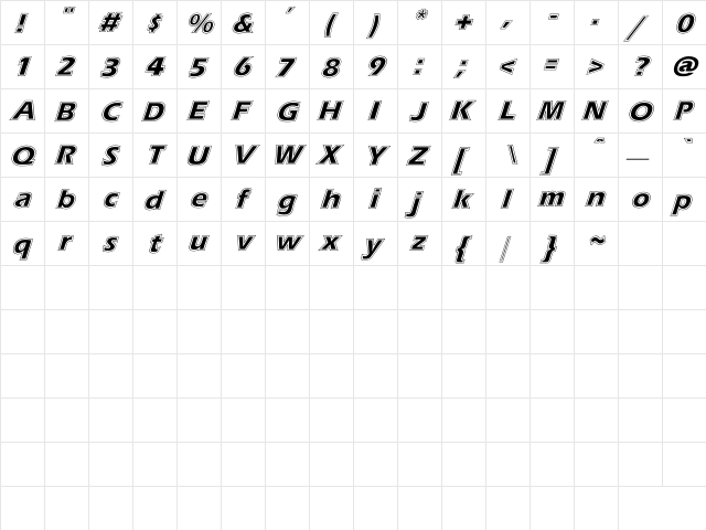 ErasContour Itc Italic  glyph index