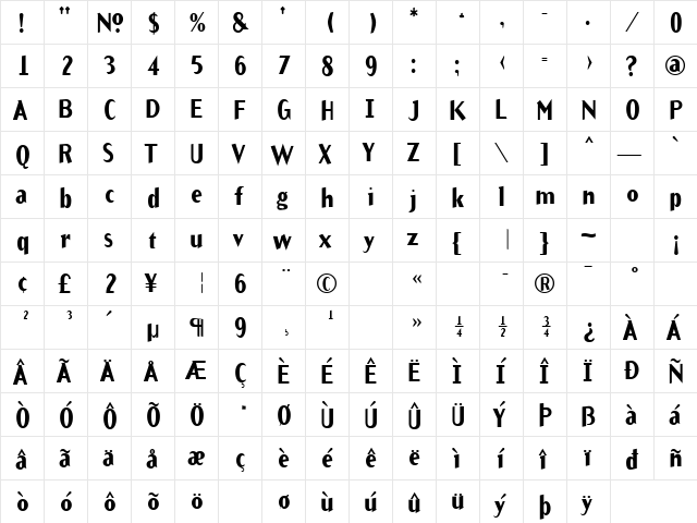 ArbitraryBold Bold  glyph index