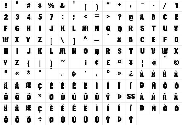 Bulltoad Question Regular  glyph index