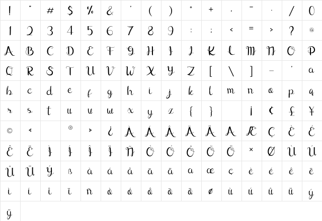 Lily Liana Regular  glyph index