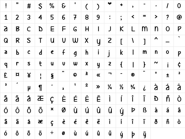 Ladybug Love Regular  glyph index