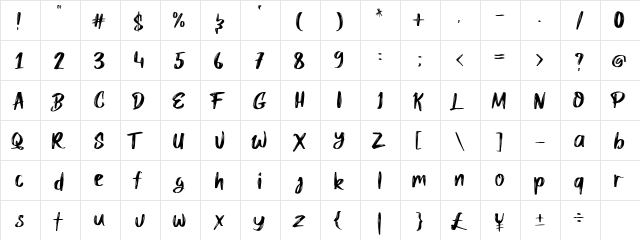 Mybread Regular  glyph index