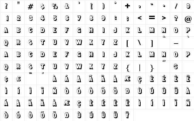 Shadowone Regular  glyph index