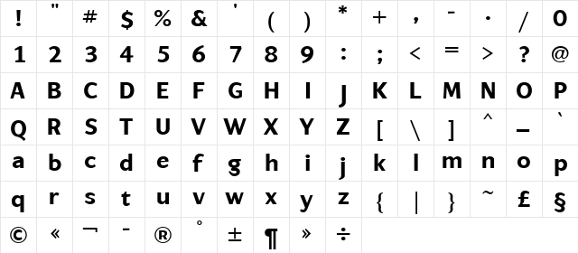 ArtemiusSans TT Bold  glyph index